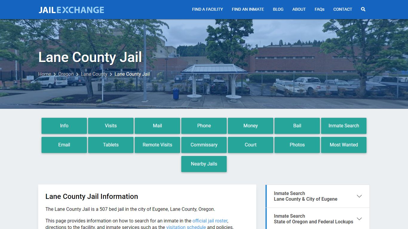 Lane County Jail, OR Inmate Search, Information